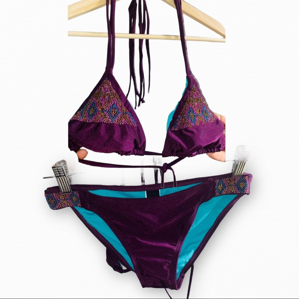 NWT Two Piece Glass Beads Bikini Size S Ninety Six Degrees Detailing Swimwear